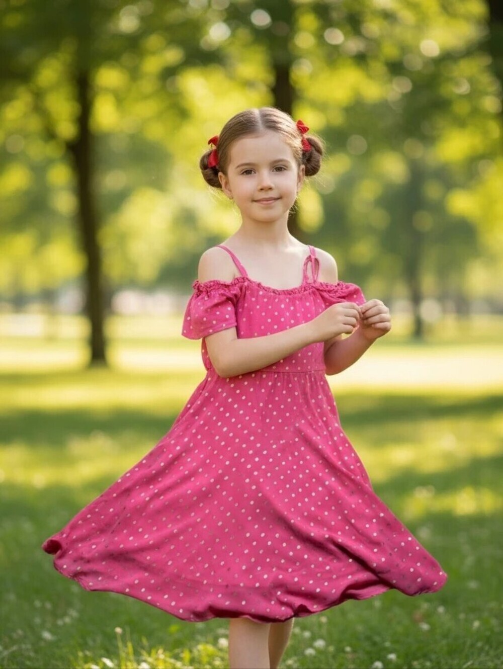 Justice Pink Facny Dress With Gold Dots And Straps